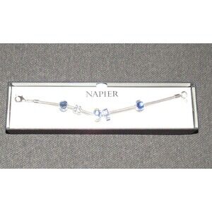 Napier Silver Tone Slide Charm Bracelet Beads Butterfly Perfume Bottle Blue